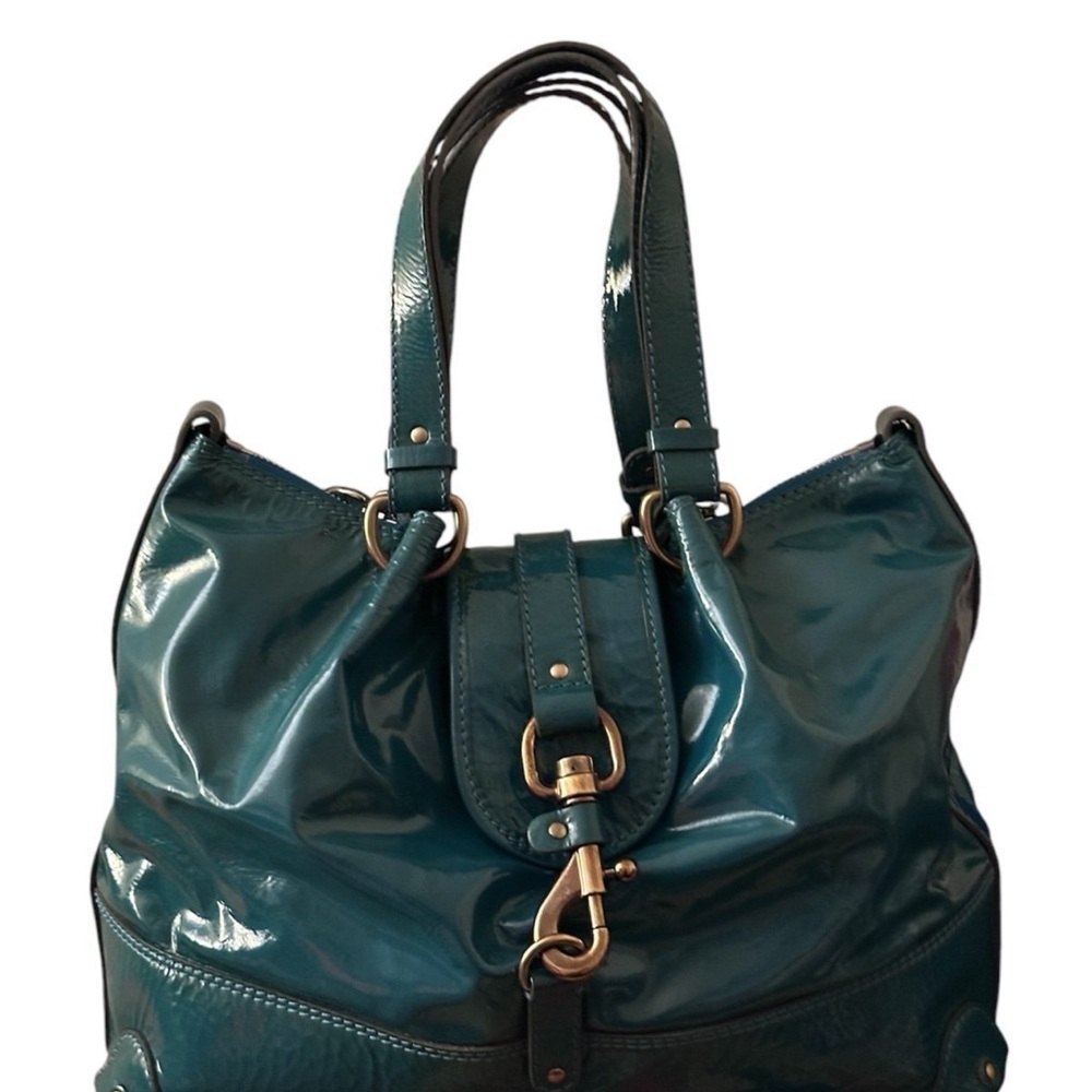 Chloe Blue and Green Shoulder Bag with Gold Hardware